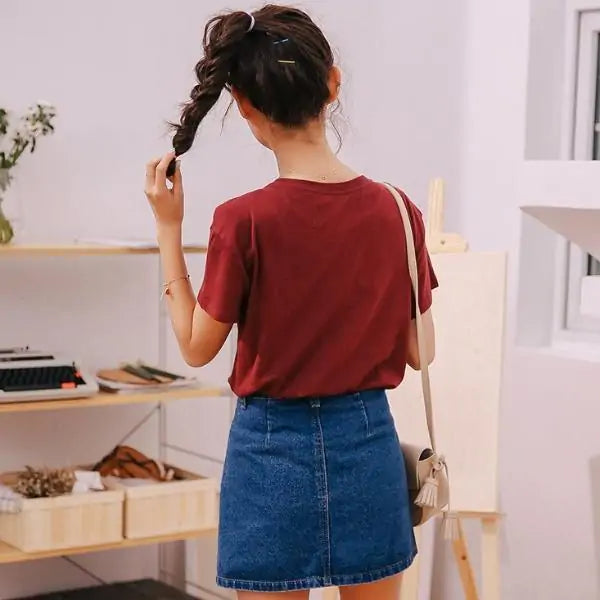 High Waist A-Line Denim Skirt