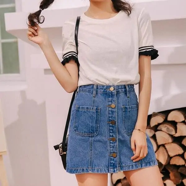 High Waist A-Line Denim Skirt