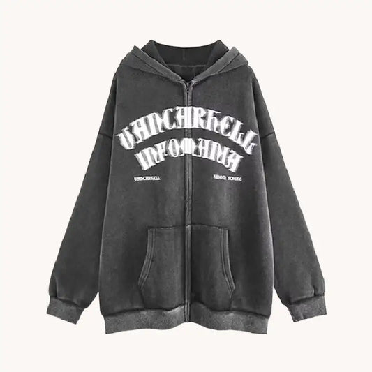 Grunge Distorted Face Zip Up Hoodie