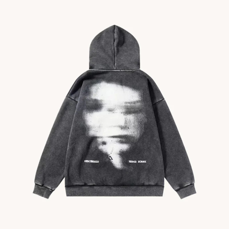 Grunge Distorted Face Zip Up Hoodie